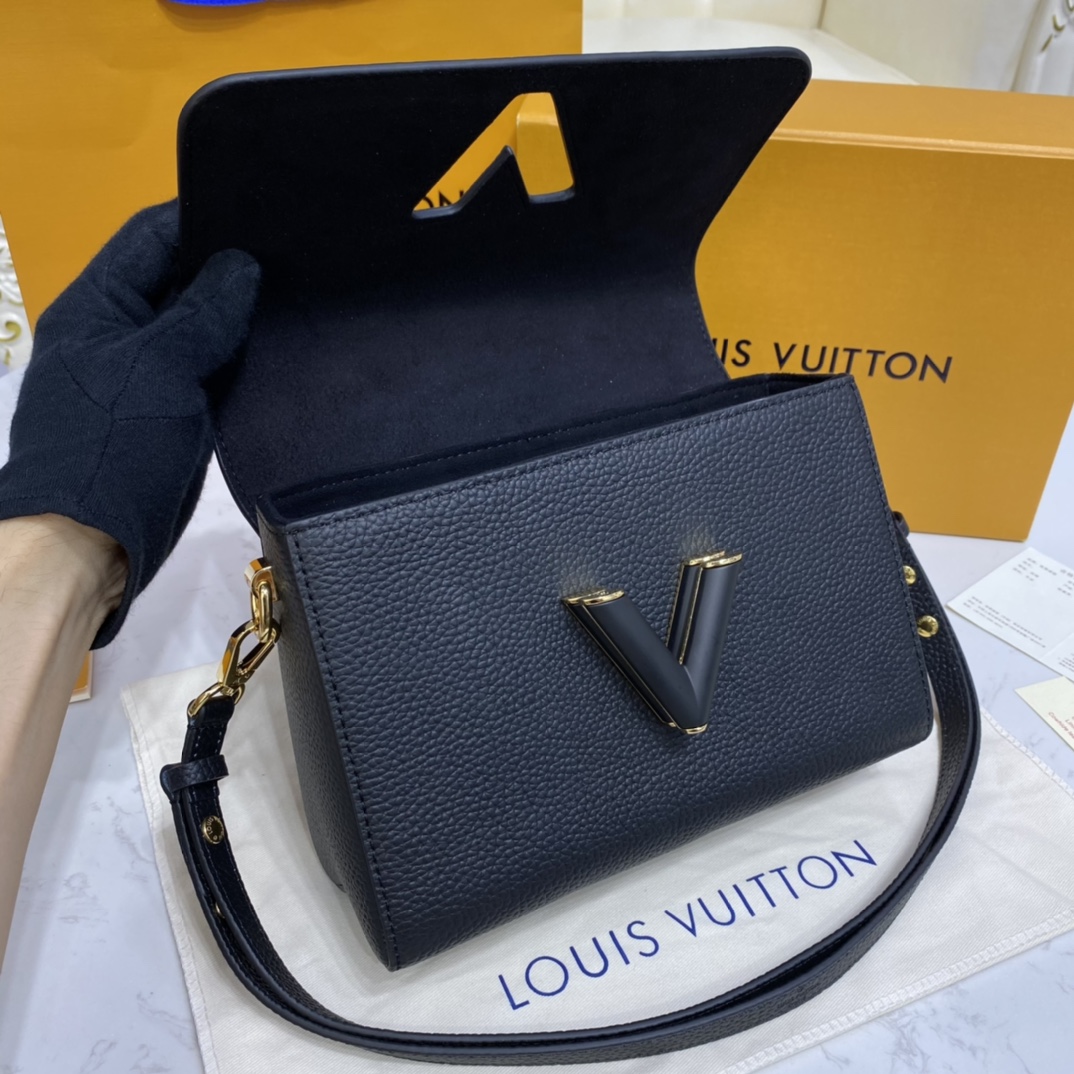 Louis Vuitton TWIST MM Handbag Taurillon Leather M58688 Black